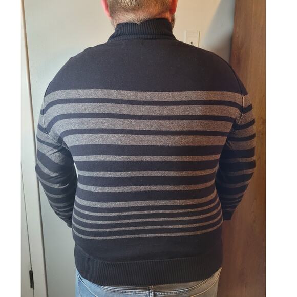 Kenneth Cole Reaction Black & Gray Stripe Knit Sweater Mens Large Dadcore Preppy - Picture 5 of 10